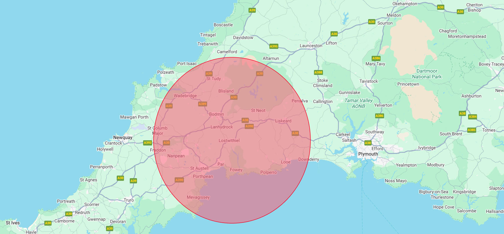 Map of areas covered